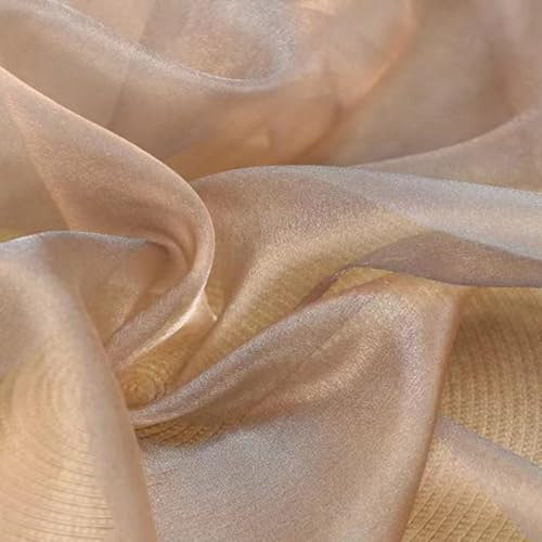 Anevous Glitzer Organza Stoff Meterware,Transparent Tüll Stoffe zum Nähen,Schimmernder Netzstoff für Kleid,Vorhang,Tischläufer,DIY Handwerk,Hochzeit & Partykleid Stoff,Breite 140cm,3m,Hellbraun
