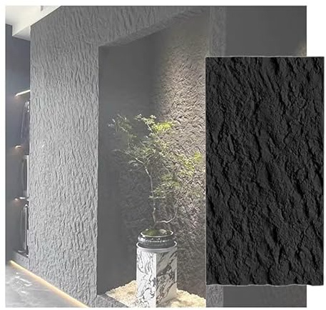 XLIHAWY Panneaux Muraux Imitation Pierre 3D, PU Texture Ciment Lambris Brique, Imperméable Léger Décoration Intérieure Revêtement Mural pour Mur TV Bureau Façade(Zwart,0.6x1.2m/23.6x47.2in/1pcs)