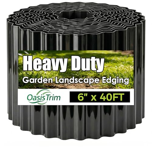 OasisTrim 6 x 40FT Corrugated Metal Garden Edging,Sturdy and Rust-Resistant Landscape Edging Border,Flexible and Bends Easily for Flower Beds,Lawns,Garden Borders,and Yards(Black)
