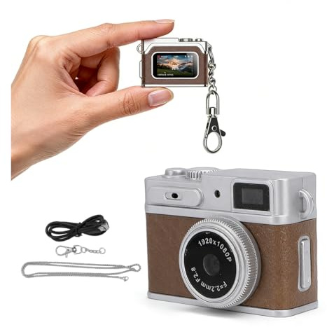 YUEHISY Mini Digital Camera, 1080P HD Retro Vintage Keychain Camera, Built-in LED, Unique for Teens and Photography Enthusiasts (Brown)