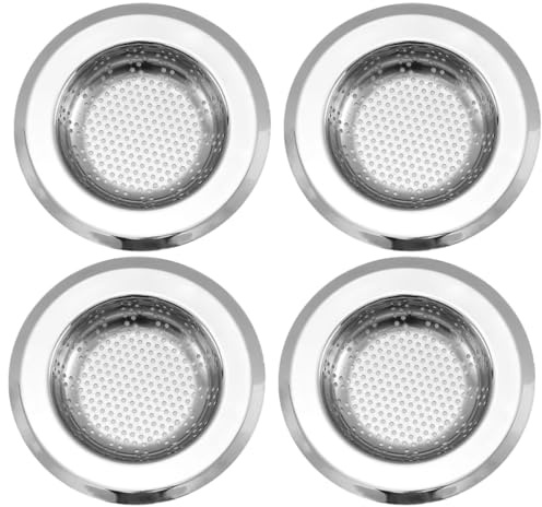 Ciieeo Lot de 4 Crépines d'Évier en Acier Inoxydable, Filtre à Évier Cuisine Anti-Obstruction, Passoire D’Évier pour Récupérer Cheveux et Résidus Alimentaires, Accessoire Drainage