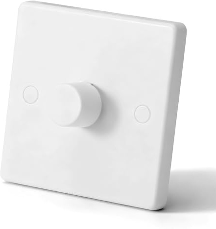 LED Dimmer Switch 240V, Rotary Push On/Off Wall Switch, No Neutral Wire Required, Compatible with Dimmable LED/Halogen/Incandescent Bulbs (5-200W), 1 Way/2 Way, Single Wall Plate Included