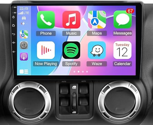 Android 15 Car Stereo Radio for Jeep Wrangler JK 2007-2017 Carplay 4+64G | Double Din Android Wireless Carplay Android Auto Support Bluetooth/GPS/WiFi/Backup Camera/SWC/FM/Mirror Link/IPS Touch Screen
