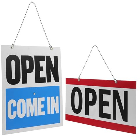ULTECHNOVO Letrero de Puerta Doble Cara Pvc Resistente al Agua, 2 Unidades (rojo Rectangular y Azul Cuadrado), Cartel Colgante para Horario de Apertura y Cierre, Reutilizable para Tiendas,
