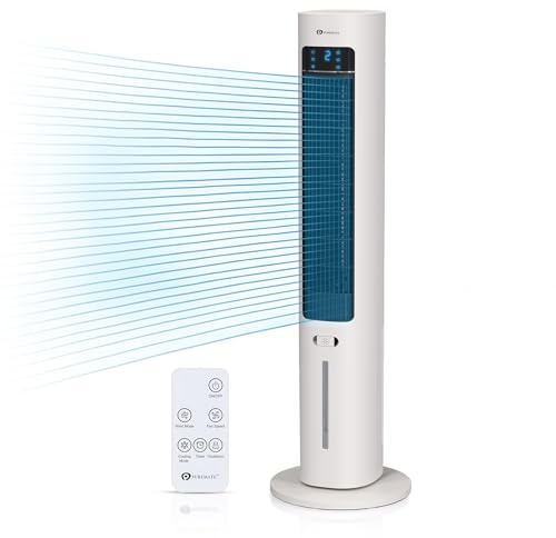 PureMate 3L Evaporative Air Cooler with Remote, 4in1 Portable Cooling Tower Fan with Humidifier, 3 Speed Settings, Oscillating, 7 Hours Timer, Cooling Stand Fan, Ideal for Bedroom, Office & Home Use