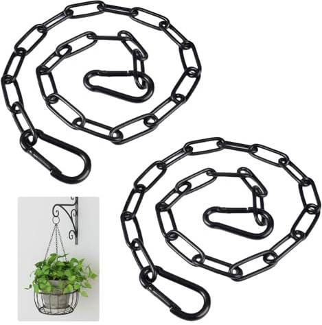 2 Pack Black Stainless Steel Chain, 3mm x 60 cm Chain Lock with Carabiners | Heavy Duty Security Chain, Smooth Anti-rust Finish, Strong Link Lock, 4 Carabiners, Versatile for Door Fence Hanging