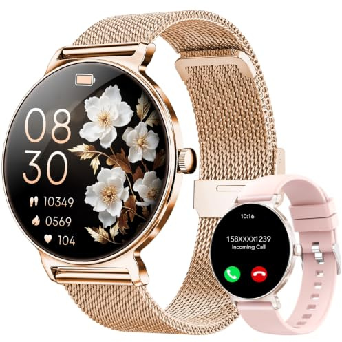 Montre Connectée Femme AMOLED 1,27 pouces HD, Smartwatch Bluetooth 5.4, Montre Intelligente Femme, 120+ Modes Sport, 200+ Cadrans, Suivi Santé 24 h (Sommeil, FC, SpO2), Compatible Android iOS, Or Rose