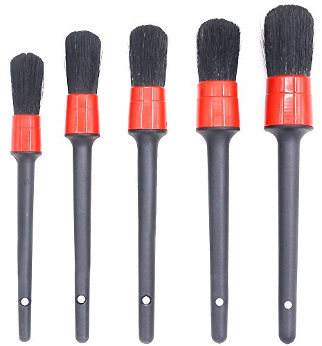 Swpeet 5-teiliges Premium-Detail-Pinsel-Set aus natürlichem Wildschweinhaar, Auto-Bürsten für die Reinigung von Rädern, Motoren, Innenräumen, Emblemen, Innenräumen, Außen, Lüftungsschlitzen