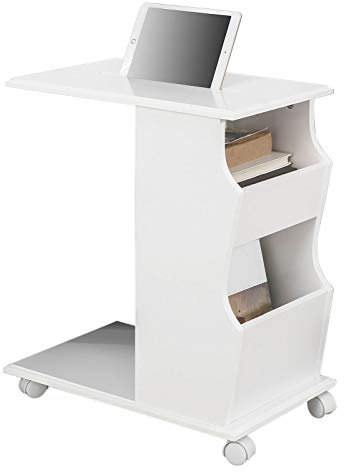 SoBuy FBT67-W,ES Mesa Auxiliar con 2 Estantes, Consola,Mesita de Noche con Ruedas para iPad, Teléfono o Lampara
