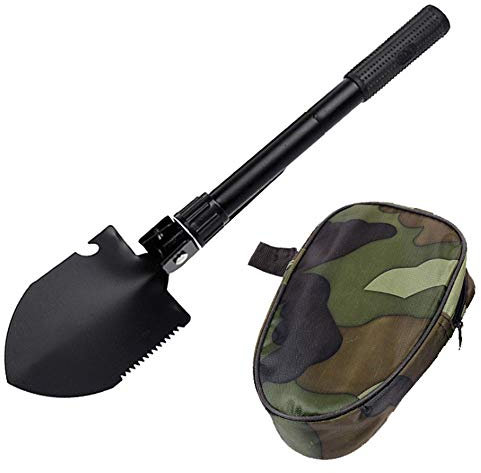 Mini Multifonction Pelle Pliante Folding Spade Pelle Pioche Pliante Boussole Extérieure Jardin Pelle pour La Pêche Camping Jardinage Plage, Black