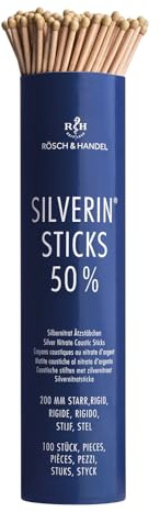 SILVERIN Silbernitrat Kaliumnitrat Ätzstäbchen | Höllenstein Ätzstift | Lapis Stäbchen | 100 Stk. | 50% | bei Warzen, Wildfleisch zB Piercings, Aphten, Blutstillung, Stomatitis | 200 mm | starr