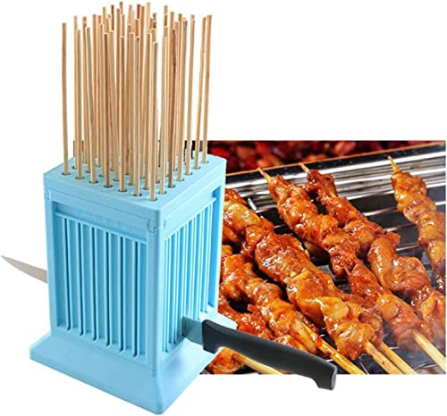 Fashionapple Cubo Fabbrica Spiedini Arrosticini Creatore Rapido per Carne e Verdure Barbecue Spiedini arrosticini cubo Barbecue Stringer 49 Buche Barbecue Grill Maker Kit Strumento(Blue)