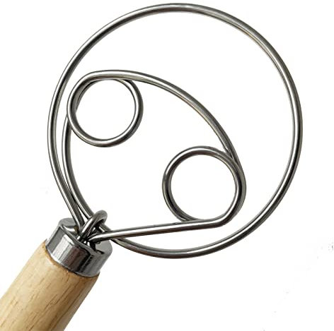 Axpdefi 13-Zoll-Brotteig-Schneebesen, Double Eyes Edelstahl-dänischer Teig-Schneebesen, Eierschläger Mit Holzgriff, Brotteigmischer-Zubehör-Werkzeug Für Die Küche