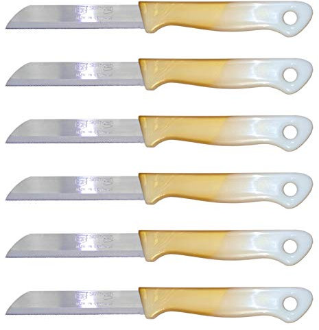 Solingen - Juego de 6 cuchillos para panecillos, fruta, tomates y peladores (dorado y blanco)