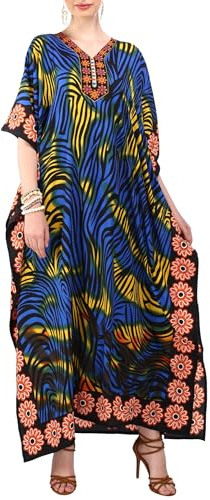 Miss Lavish London Kaftan klänningar för kvinnor, strand kaftan coverups, afrikansk plusstorlek klänning, Hawaiian coverups för kvinnor, lång strand och baddräkt coverups, 601-312-multi, M