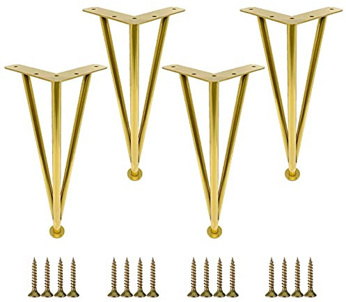 Jolan Metall Tischbeine Möbelfüße,4 Stück,10cm 15cm 20cm 25cm 30cm 35cm 40cm, Verstellbare Möbelbeine, Tischfüße, Für Schreibtisch, Sofas, Schränke, Couchtische Möbelfüsse,Gold-25cm/9.8in