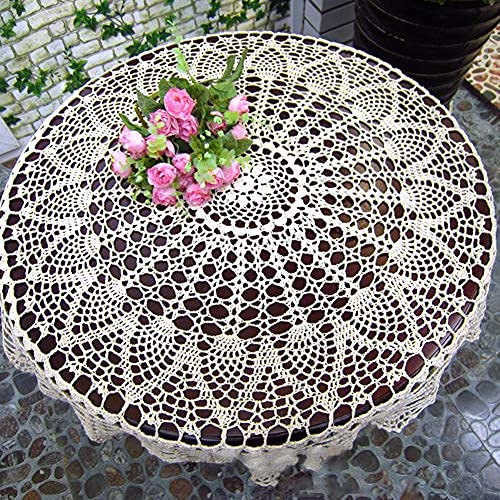 Oriental riverkit Nappe Au Crochet Fait, Housses De Table en Dentelle Napperons, Nappe en Maille Creuse Faite à La Main, pour Décoration De Mariage, Coton, 80cm