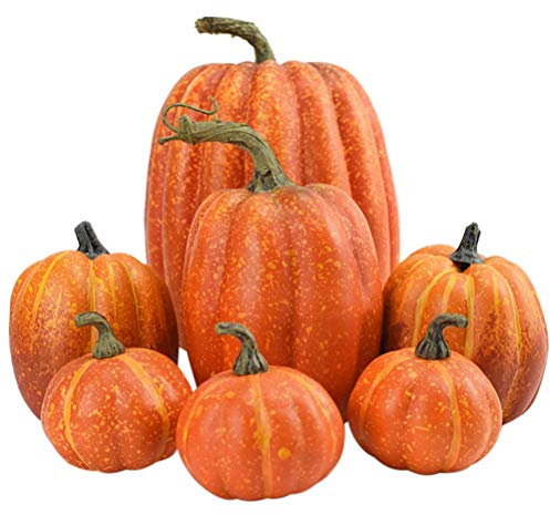 Settoo Pack of 7 Large Artificial Pumpkins for Thanksgiving and Halloween, Artificial Pumpkin Decoration, Creative Home Table Decoration Props
