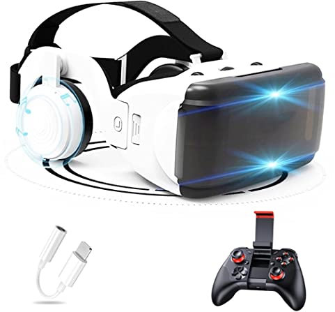 Gafas de Realidad Virtual, 3D VR Gafas con Controlador Bluetooth para Juegos Visión Panorámico VR Glasses para iPhone 13 Pro Max/13 Pro/13/12/11, para Samsung Galaxy S21, Huawei, Xiaomi