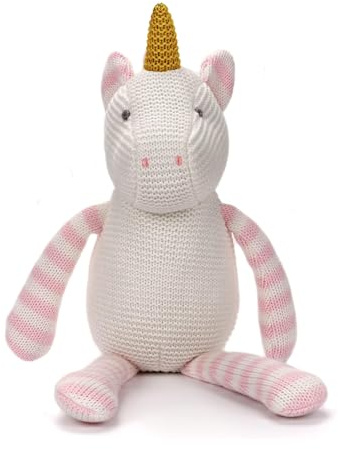 FLUFFYFUN 100% Bio-Baumwolle Einhorn Kuscheltier Baby Einhorn Rosa 18cm, stofftier für Neugeborene