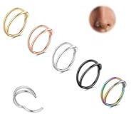 FASACCO 5 Pcs 20G 18G 16G Nose Rings Hoop Set Double Triple 316L Surgical Steel Nose Hoop Helix Septum Piercing Cartilage Hoop for Women