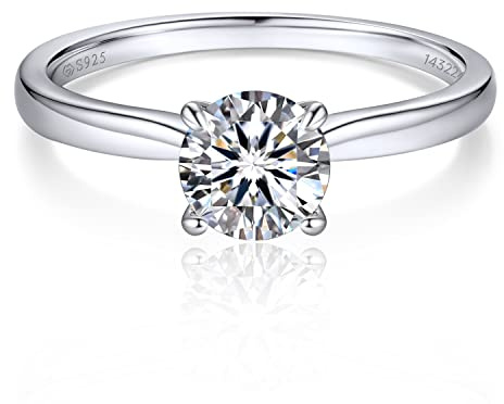 MomentWish Verlobungsring Damen 1-2 Karat Moissainte Ring Frauen Silber 925 | Moissaint Solitär Verlobungsringe Damen Weißgold Beschichtet Weihnachten Valentinstag Jahrestag Geschenk für Frau Freundin