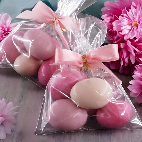 EinsSein 10 Stück Gastgeschenke Hochzeit, Taufe, Babyshower mit Schokomandeln rosa-pink schon fertig gefüllt - Bonboniere Hochzeitsmandeln Taufmandeln Kommunion Konfirmation Babyparty