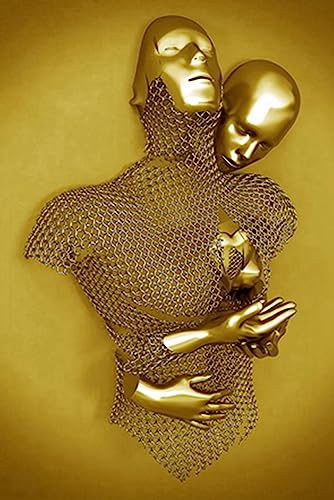 Metall Figur Statue Kunst Leinwand Gemälde Romantisch Abstrakt Poster und Drucke 3D Liebhaber Skulptur Poster Modernes Wohnzimmer Heimdekoration - Ohne Rahmen (JST-03,70x100cm*1)
