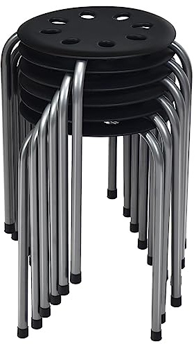COSTWAY Lot de 6 Tabourets Empilables, Tabourets de Bars Ronds Structure en Métal en Forme de X, Tabourets Gigognes pour Enfants et Adultes, Maison, Bureau, Salles de Classe (Gris foncé)