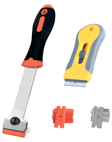Grattoir plaque vitrocéramique avec 10 lames métalliques et 10 lames en plastique - Idéal pour enlever étiquettes, autocollants, stickers et joints de carrelage