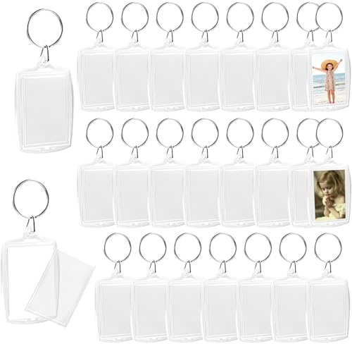 Norhogo 25 Stück Transparent Bilderrahmen Schlüsselring Foto Acryl mit Schlüsselring Bild Transparent Bilderrahmen Fotoanhänger für Familie Freunde Geschenke, 4,0 * 5,5 CM