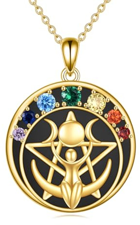 YAFEINI Dreifache Mondgöttin Pentagramm Pentagramm Halskette Geschenke für Damen Sterling Silber Chakra Pentagramm Halskette Pagan Wiccan Magic Amulett Halskette Schmuck Geschenke