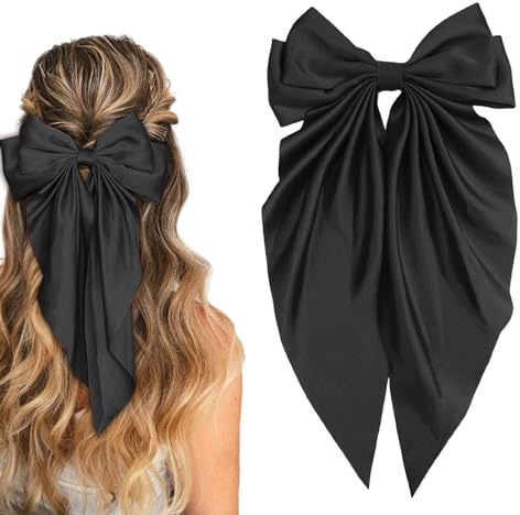 Silky Satin Women's Hair Bows with Long Tail Bowknot for Hair Clips, Accessories and Gifts (Black)