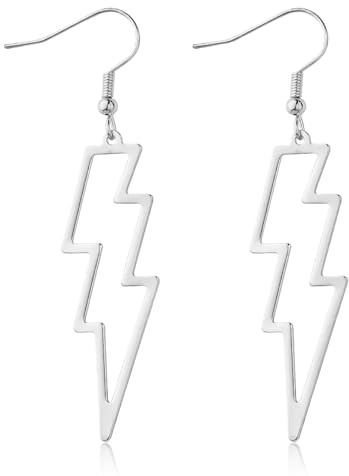Lusofie Silver Lightning Bolt Dangle Earrings Flash Thunder Hook Earrings