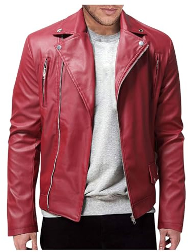 Veste Cuir Homme Noir Hiver Vintage Blouson avec Revers Mode Biker Veste Mes Commandes Véritable Moto Vestes Pas Cher Marque Automne Outdoor Jacket pour Hommes Rouge S