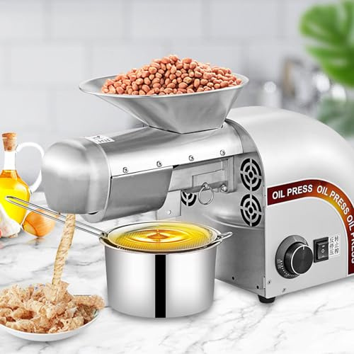 Qiang 1800w Presse Huile Electrique Pressoir à Huile Automatique 0-300℃ Machine Extraction Huile à Chaud/Froide,pour Noix,Cacahuètes,Graines Sésame,Amande,6-9kg,Silver-220V