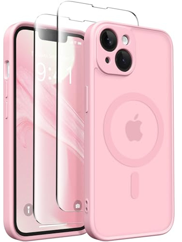 CAPRARO Magnetische für iPhone 13, 14, 14 Pro, 14 Pro Max Hülle，[Kompatibel mit MagSafe], Stoßfester Schutz Schlank Durchscheinende Matte, Für iPhone 14 (6,1 Zoll, 2 Kameras), Pfirsich Rosa