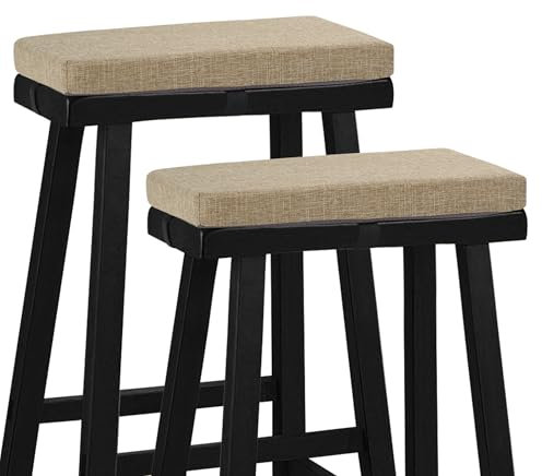 FlyGulls Rechteckiges Barhocker-Kissen, 2er-Set, mit hochelastischem Schaumstoff, rutschfest, Sattelhocker, maschinenwaschbar, Bezug für Küchentheke, Hocker (45,5 x 24 x 5 cm, Beige
