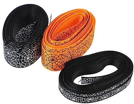 KONTONTY 3Rollen Halloween Geschenkband mit Spinnennetz-muster Hochdichte Polyesterbänder Schwarz Schwarz Orange Yards pro für DIY Deko und Geschenke