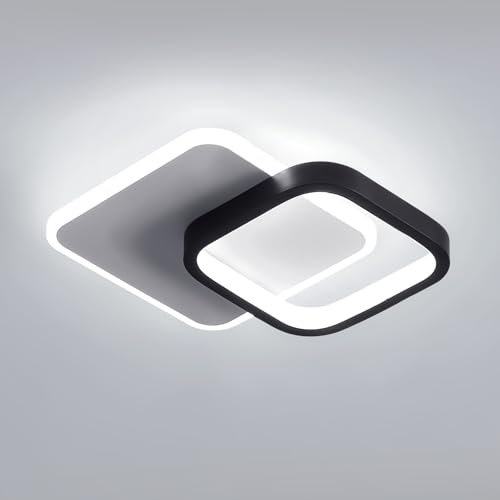 Comely Luminaire de plafond moderne, Plafonnier LED Aluminium 24W, Plafonnier carré avec cadre noir et blanc, Éclairage décoratif pour salon, chambre et couloir