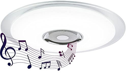 Deckenleuchte RGB LED Fernbedienung Musik Deckenlampe LED Lautsprecher Leuchte Tageslicht mit Bluetooth, Metall Chrom, Sternen-Effekt, 1x 36W 2300lm, DxH 60x6,1 cm