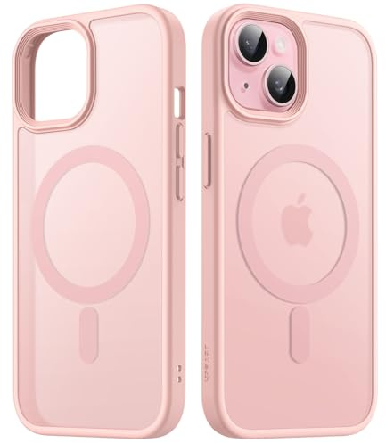 JETech Cover Magnetica Opaca per iPhone 15, Dorso Rosa | Compatibile con MagSafe, Retro Traslucido, Custodia Protezione Antiurto Sottile