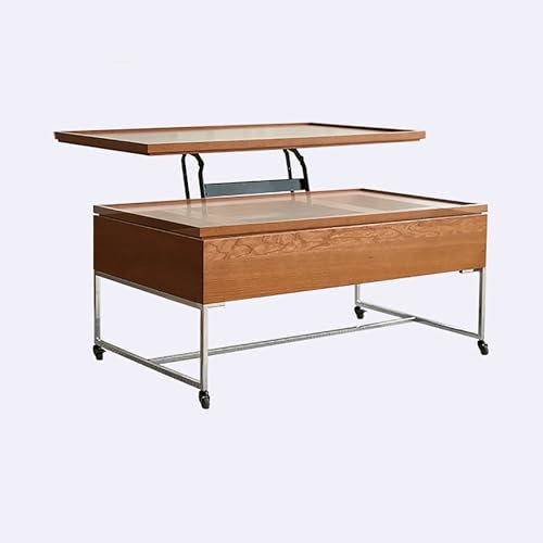 ZKBDBWTR Mesa de Centro para Sala de Estar, Mesa Auxiliar Elevable Multifuncional Cuadrada, Mesita de Noche de Madera de Cerezo con Almacenamiento para Sala de Estar