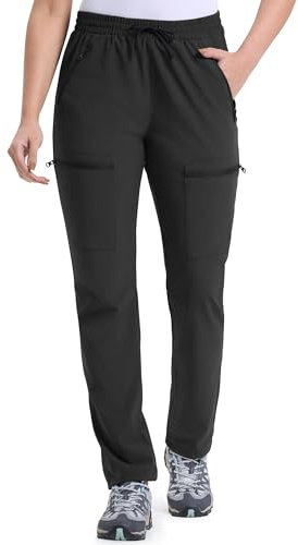 33,000ft Pantaloni da trekking da donna, impermeabili, con 5 tasche, leggeri, traspiranti, funzionali, per campeggio, corsa, Nero , M (corto)