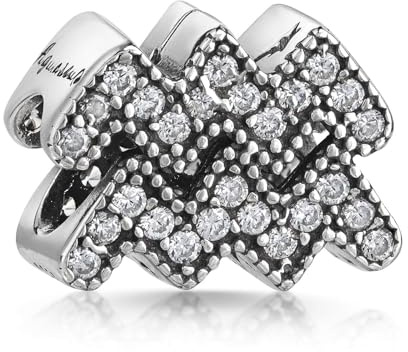 MATERIA Bead Charms Sternzeichen Wassermann - 925 Sterling Silber Anhänger Zirkonia Steine für Damen Armband #11
