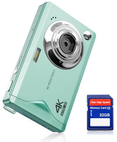 Appareil Photo numérique CCN, 48MP 1080P FHD avec écran 3,0, Zoom numérique 16X Appareil Photo Compact Portable avec Carte TF 32GB, câble USB, pour Adolescents Enfants Adultes, Vert