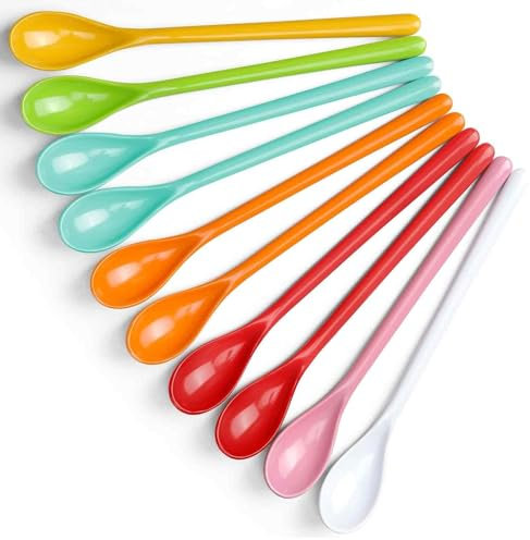 Lot de 10 cuillères à café, longues cuillères en plastique, cuillères à œufs, cuillères à glace, cuillères à yaourt, cuillères à confiture, cuillères à cocktail, cuillères à café