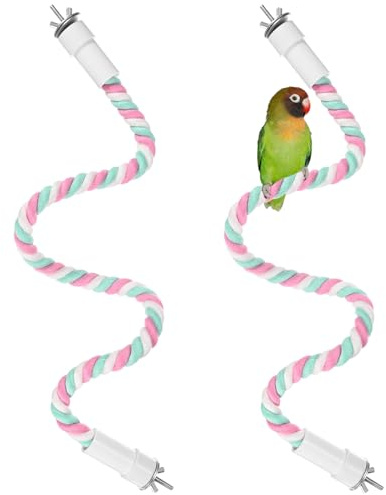 M METERXITY 2-Perches en Corde pour Cages d'oiseaux, 23.6 Pouces Longueur Prise Confortable Perche Flexible en Corde Aiguisage De Bec Et Pattes pour Perroquets [Rose Cyan]