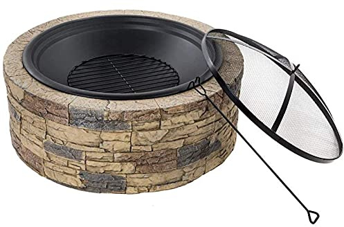 ZJFHEYUO Tavoli da Fuoco per Esterni, braciere Rotondo per Esterni, Stufa da Giardino per Patio, braciere a Legna per Barbecue, Finitura in Finta Pietra, per falò da Campeggio, pi