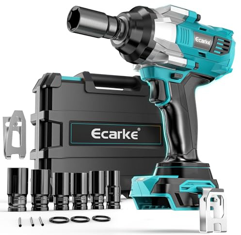 Ecarke 1400 Nm Akku-Schlagschrauber mit Nuss Set für Makita 18V Lithium-Akku, 2800RPM 1/2 Zoll Bürstenloser Schlagschraube mit LED-Licht 6 Stecknüsse für Autoreifen, Gerüstbau (Ohne akku)